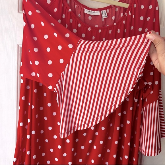 Susan Graver Red White Stripe Polka Dot Blouse Plus Size Women’s 2X - Picture 5 of 9